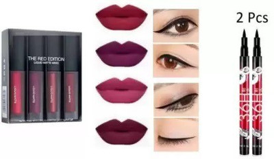 YELGO 2 Waterproof Liquid Eyeliner & 4 Mini Matte Liquid Lipsticks Red Edition(6 Items in the set)