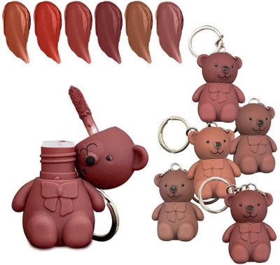Rsentera Random 3 color Teddy Lipstick Matte Waterproof 2in1 Keychain Teddy Bear Lipstick(Multicolor, 10 ml)