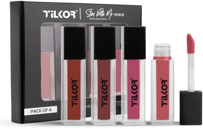TILKOR Matte Red Edition Mini Liquid Lipstick 4 Color In One Pack Combo NUD(NUD MIX, 7 ml)