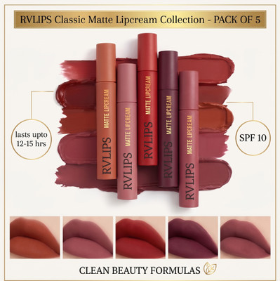 RVLIPS Matte Liquid Lipstick Set Multi Shade Collection Long Lasting And Moisturizing(Nude, Nude Pink, Nude Brown, Plum, Nude Mauve, 10 ml)