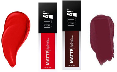 RED4 Non transfer liquid red & maroon color lipstick pack of 2(multi, 5 ml)