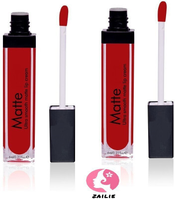 Zailie Red Matte Color Liquid Lipstick ( Pack of 2 ) (Red, 12 ml)(Multicolor, 12 ml)