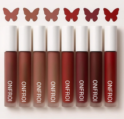 Onfroi Red Nude Matte Liquid Lipstick Combo for Women - 8pcs(Red, Fuchsia, Cherry, Deep Burgundy, Mauve Pink, Terracotta, Chocolate Brown, Cool-Toned Nude, 14 ml)