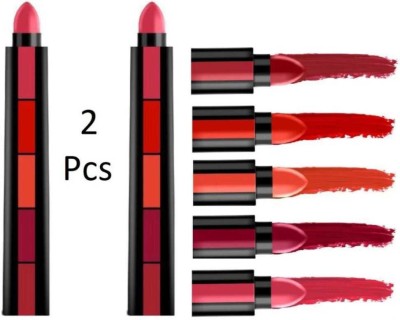 huemic The Red Edition Matte 5 in 1 Shade Lipstic (Set of 2)(Red, 14 g)