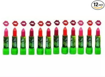 Mixonshun green tea extract matte lipstick combo pack of 12(Multicolor, 14 g)