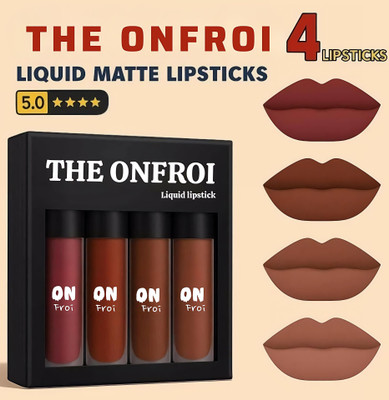 Onfroi Mini Lipstick Set of 4- Nude Matte Finish, ldeal for Daily Wear(Mauve Pink, Terracotta Brown, Chocolate Brown, Cool-Toned Nude, 12 ml)