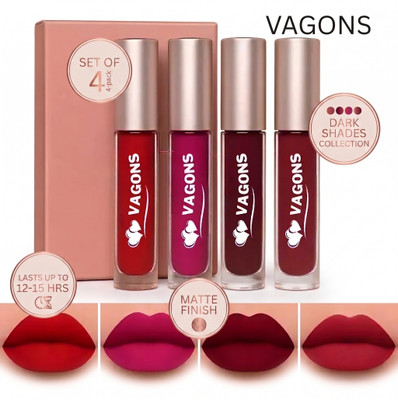 VAGONS Set of 4 Waterproof Red Lipsticks(Red, 20 ml)