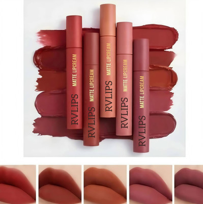 RVLIPS Matte Liquid Lipstick Set Multi Shade Collection Long Lasting And Moisturizing(Nude, Nude Pink, Nude Brown, Plum, Nude Mauve, 10 ml)