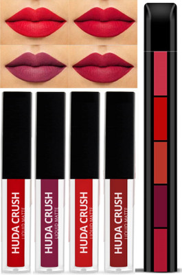 Pas Huda BEAUTY Lipstick Combo Pack of 4Pcs Mini Liquid Lipsticks with 5in1 Fab Lip Color(Red Edition, 30 ml)