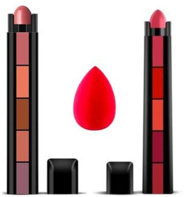 LARA KOSSLER 5 in 1 lipstick pack of 2 + sponge puff(Multicolor, 30 ml)