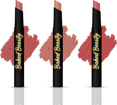 BAKED BEAUTY Lip Crayon Lipstick Set of 3 with Nourishing Formula, Mocha Talk(Multicolor, 7.5 g)