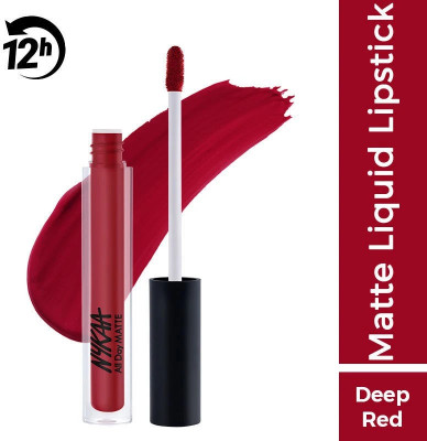 NYKAA All Day Matte Waterproof, Transfer Proof, 12H Liquid Lipstick - Boss Babe(Deep Red, 2.1 ml)