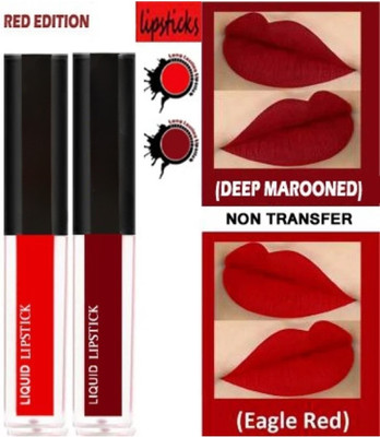Earthcon Non Transfer Professionally Longlasting Liquid Lipstick Set Of 2 pc(red, maroon, 8 ml)