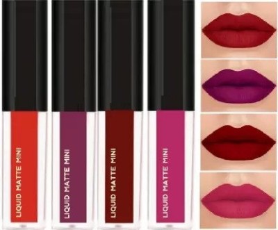 ILLUSKIN Beauty Sensational Water Proof Long Lasting Liquid Matte Mini Lipstick Set of 4(The Swiss Red Edition, 8 ml)