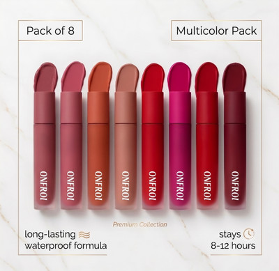 Onfroi LIPSTICK COMBO PACK OF 8 LIQUID MATTE LONG LASTING SMUDGE PROOF LIPSTICK(Red, Fuchsia, Cherry, Deep Burgundy, Mauve Pink, Terracotta, Chocolate Brown, Cool-Toned Nude, 24 ml)
