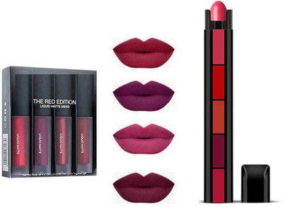 K3NTERPRISES Combo of Red Edition Liquid Matte Lipstic & 5 in 1 Red Edition Matte Lipstic(Multicolor, 8 ml)