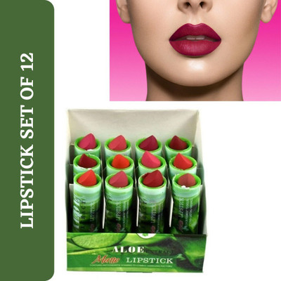 Glamezone Sensational Creamy Matte Aloe Green Tea Lipstick Set of 12(Multicolor, 36 ml)