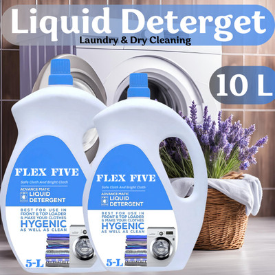 FLEXFIVE Detergent Liquid 10 Liter Refresh Fragrance for Bucket Wash, Top Load&Front Load Lavender Liquid Detergent(2 x 5 L)