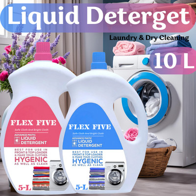 FLEXFIVE Detergent Liquid 10 Liter | Effective for Front-Load & Top-Load Washers & Fresh Multi-Fragrance Liquid Detergent(2 x 5 L)
