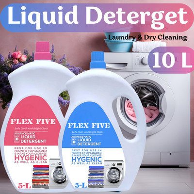 FLEXFIVE Detergent Liquid 10 Liter Suitable for Top Load & Front Load Washing Machine Multi-Fragrance Liquid Detergent(2 x 5 L)