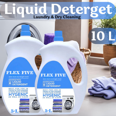 FLEXFIVE Detergent Liquid 10 Liter Suitable for top load & front load Machine Lavender Liquid Detergent(2 x 5 L)