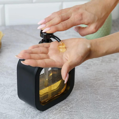 KITNET Square Transparent liquid soap dispenser 300 ml Liquid, Shampoo, Soap Dispenser(Black)