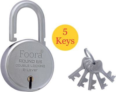 Foora Round 65 with 5 Keys, Double Locking, 8 Lever Multipurpose use Padlock(Silver)