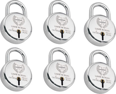 HARRISON 0643 J Supreme Round 65mm BCP Padlock with 6 Lever (Pack of 6) Padlock(Silver)