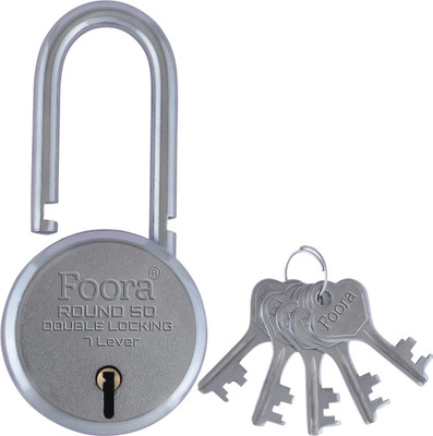 Foora Round 50 LS with 5 Keys, Extra Long Shackle, Double Locking, 7 Lever Padlock(Silver)