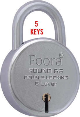 Foora Round 65 with 5 keys Each, Double Locking Technology. Padlock(Silver)