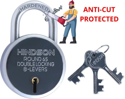 HINDSON lock and key door lock round 65mm locks for home, gate ,shutter Padlock(Silver)