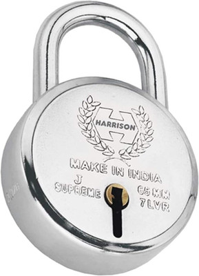 HARRISON Padlocks 0643 J Supreme Round 65mm BCP Padlock with 6 Lever, Lock and Key Padlock(Silver)