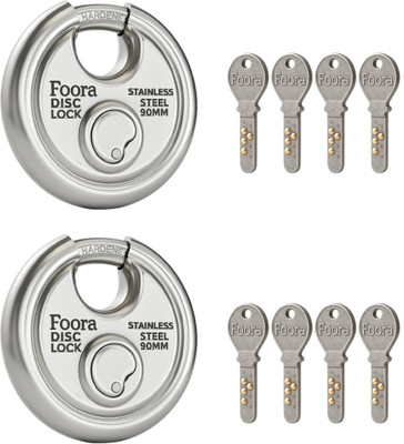 Foora 2-Pack 90mm Disc Locks with 4 Keys Each – Anti-Theft Steel Padlocks Padlock(Silver)