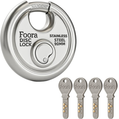 Foora 90 mm Disc Padlock with 4 Keys – High-Security Shutter Disc Lock Padlock(Silver)