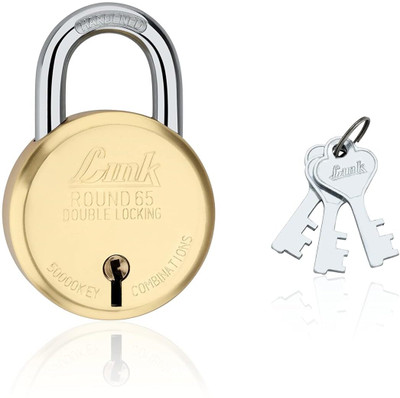 LINK LOCK LINK 65mm New Round Brass | 3 Key | Padlock(Golden)