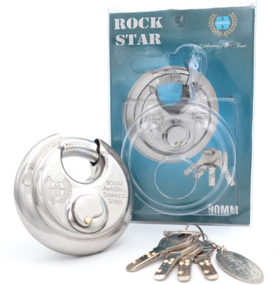 HARRISONLOCK Padlock 90mm 12 Pin With 3 Computerised Key ROCK-STAR-0404/ Mild Steel Material Padlock(Stainless Steel)