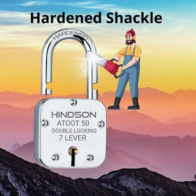 HINDSON small lock and key door lock for home,7 lever gate Atoot 50mm door Padlock(Silver)