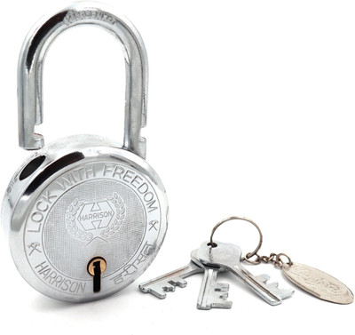 HARRISON Padlock 75mm 9 Lever with 3 Keys T-26-0255 Pack of 1/ Mild Steel Material Padlock(Bright Chrome Polished Finish)