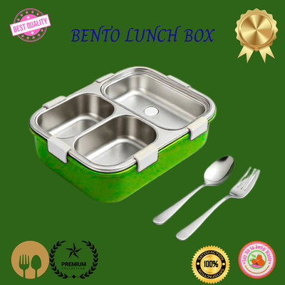 EVARA INTERNATIONAL Lunch Box 3 Compartment Leakproof Stainless Steel With SPOON & FORK_LG67 3 Containers Lunch Box(1010 ml, Thermoware)