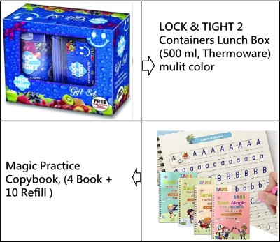sell net retail SNR BUY1 LUNCH BOX GET1 FREE MAGIC PRACTICE COPYBOOK 2 Containers Lunch Box(500 ml)