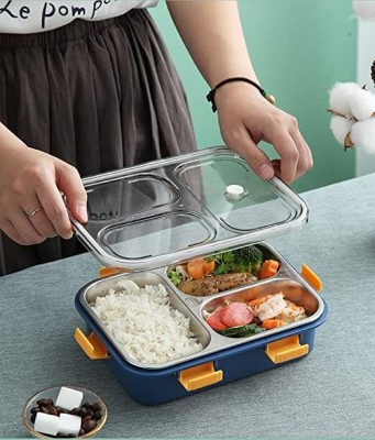 hiniry enterprise Stainless Steel 3 Compartment Lunch Box For Office ,College & School 3 Containers Lunch Box(850 ml)