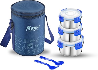 MAYUR SPAIN Tiffin Air Tight , Leak Proof Stainless Steel - Blue, 3 Containers Lunch Box(1050 ml)