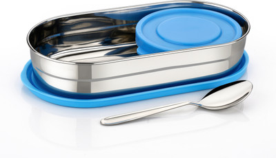 Stainless Steel Oval Lunch Box 2 containers & 1 Spoon For Office 2 Containers Lunch Box(650 ml)