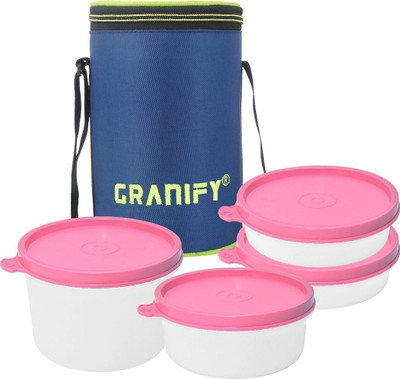 Granify Lunch Box with 4 Plastic Containers and Lunch Box Bag - Green Circular (A-525) 4 Containers Lunch Box(1050 ml, Thermoware)