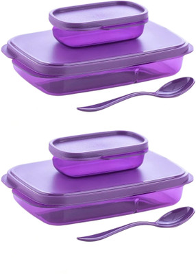 LAZYwindow Plastic Royal Lunch Box – 2 Compartments with Spoon | Leak-Proof & BPA-Free 2 Containers Lunch Box(590 ml)