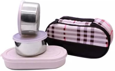 Kombuis Kitchenware Lunch Box With 2 Round Containers & 1 Oval Container Best For Office Use 3 Containers Lunch Box(750 ml)
