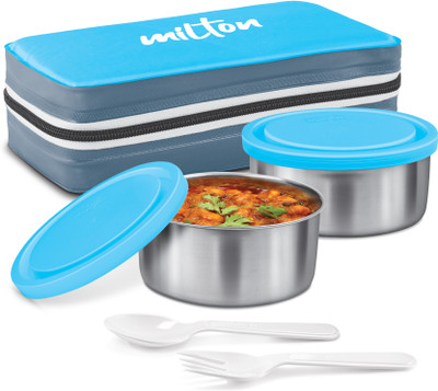MILTON New Mini Lunch Insulated Tiffin with 2 280 ml Each, Cyan 2 Containers Stainless Steel Office Lunch Box(560 ml)