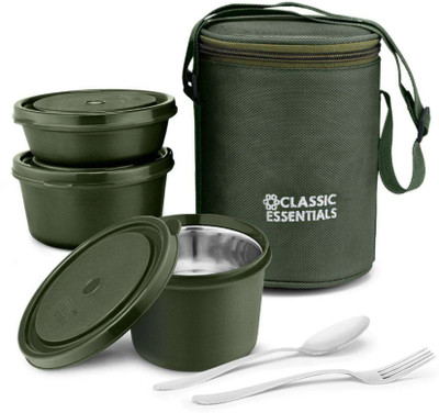 Classic Essentials Pro Microwave Safe Stainless Steel | Insulated Fabric Bag | Leak Proof 3 Containers Lunch Box(1250 ml, Thermoware)