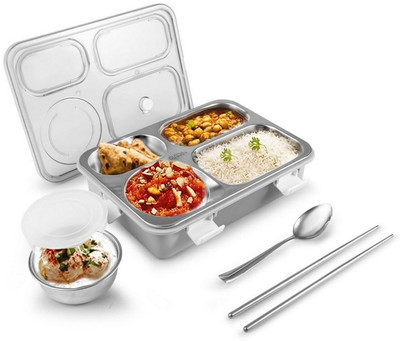 NARV Leakage Proof Stainless Steel 4 Compartment Lunch Box for Kids School 450 ml K0 4 Containers Lunch Box(450 ml, Thermoware)