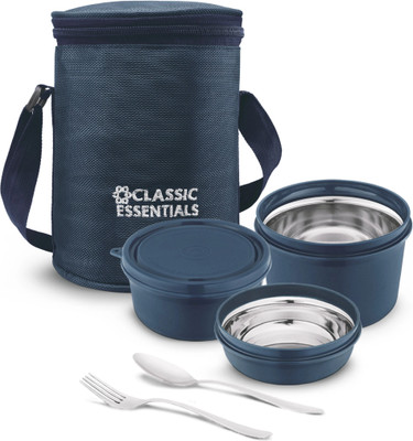 Classic Essentials Microwave Safe Stainless Steel | Insulated Fabric Bag | Leak Proof 3 Containers Lunch Box(1250 ml, Thermoware)